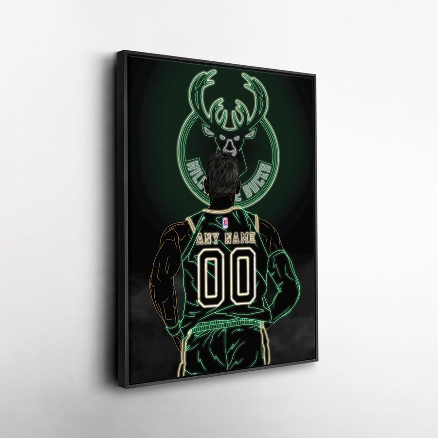 Milwaukee Bucks Personalized Jersey Canvas | Neon Wall Art - CanvasNeon