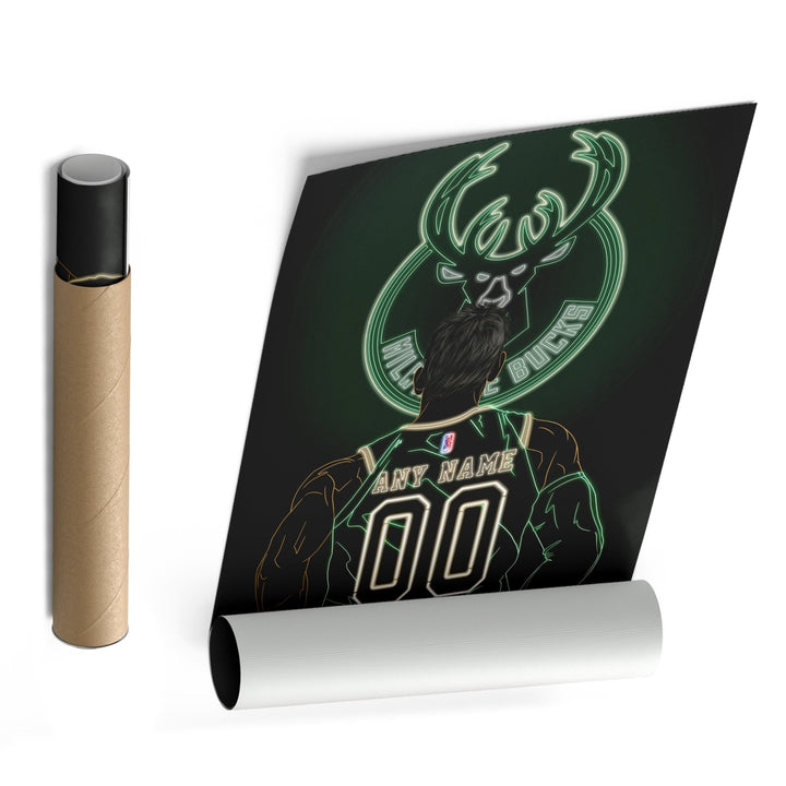 Milwaukee Bucks Personalized Jersey Canvas | Neon Wall Art - CanvasNeon