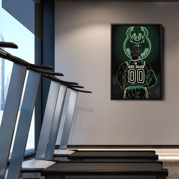 Milwaukee Bucks Personalized Jersey Canvas | Neon Wall Art - CanvasNeon
