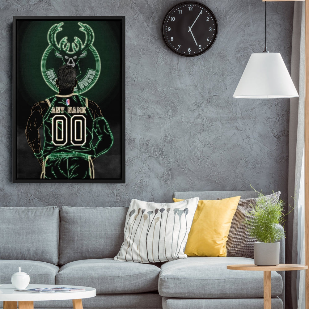 Milwaukee Bucks Personalized Jersey Canvas | Neon Wall Art - CanvasNeon