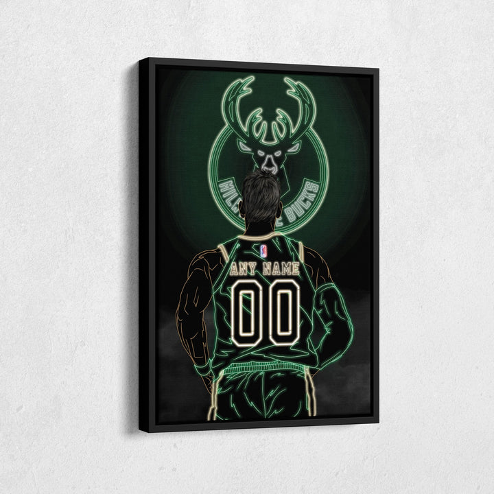 Milwaukee Bucks Personalized Jersey Canvas | Neon Wall Art - CanvasNeon