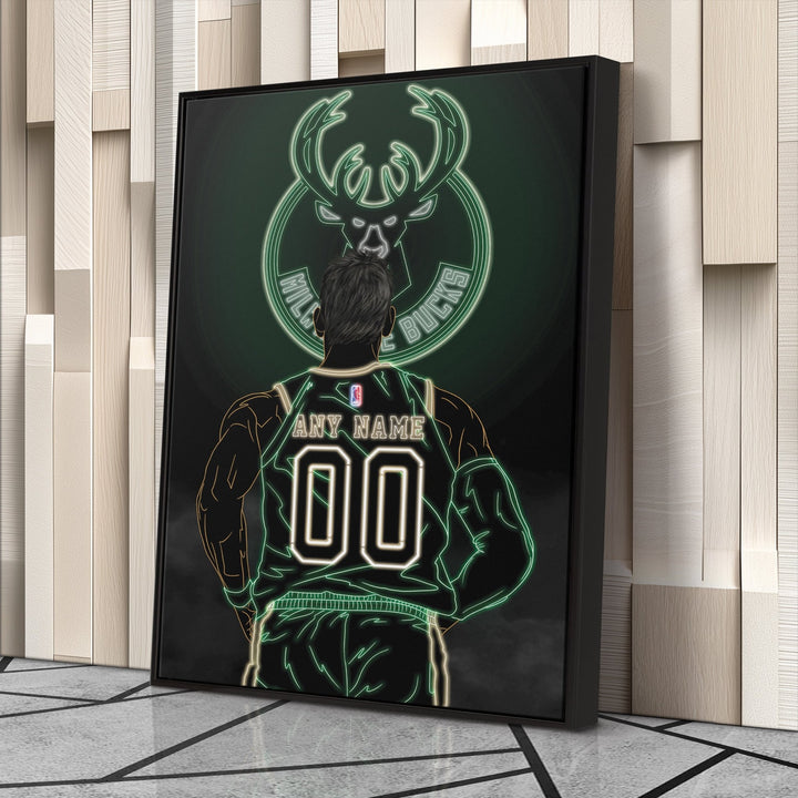 Milwaukee Bucks Personalized Jersey Canvas | Neon Wall Art - CanvasNeon