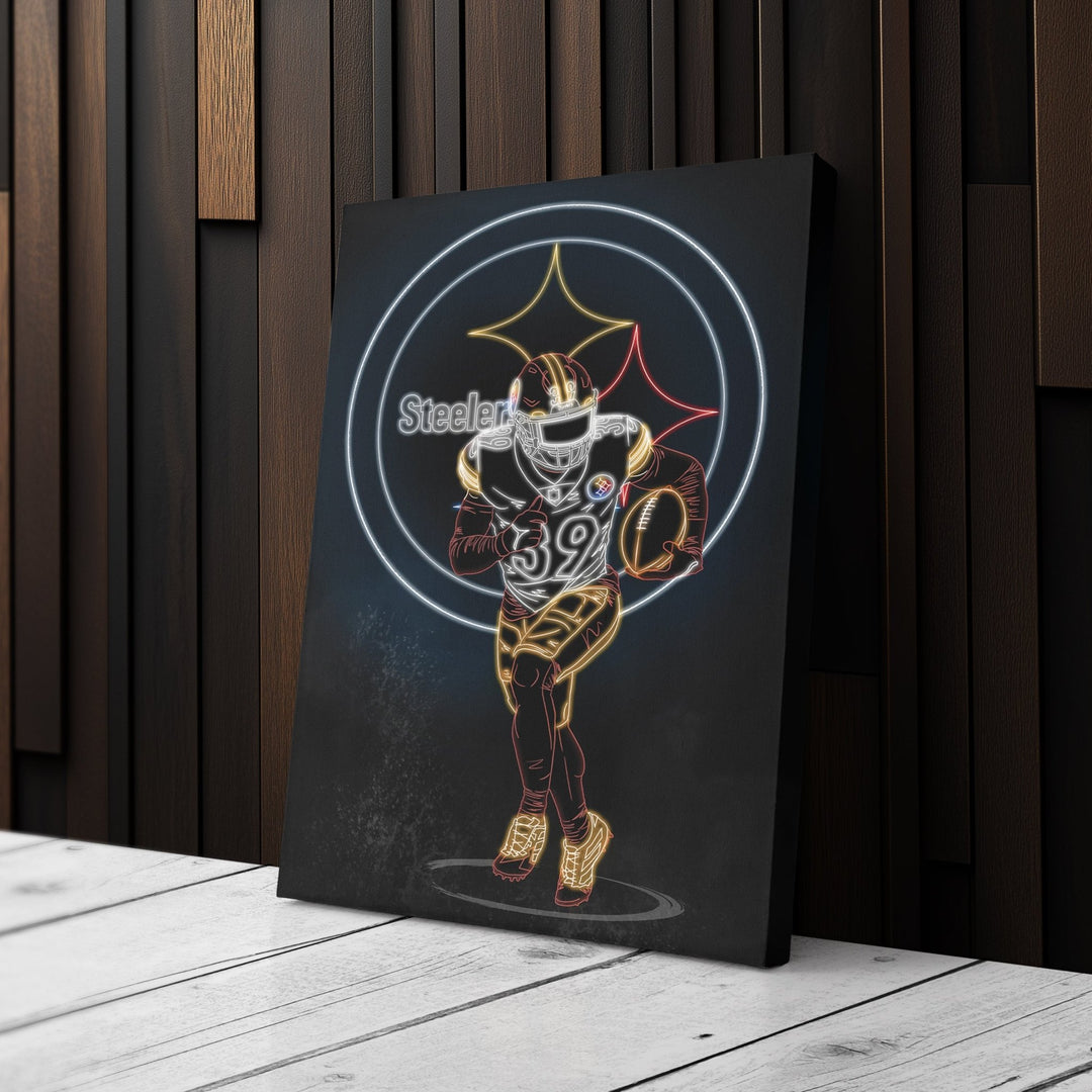 Minkah Fitzpatrick Neon Canvas Art | Steelers Wall Decor - CanvasNeon