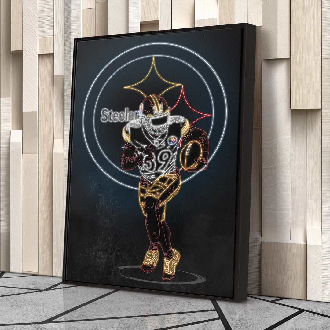 Minkah Fitzpatrick Neon Canvas Art | Steelers Wall Decor - CanvasNeon
