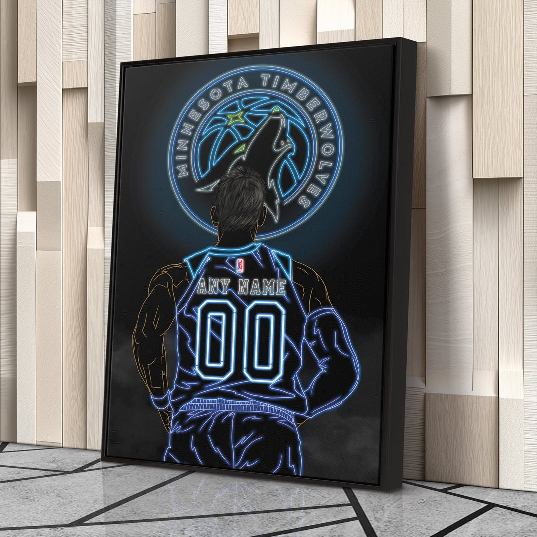 Minnesota Timberwolves Personalized Jersey Canvas | Neon Wall Art - CanvasNeon