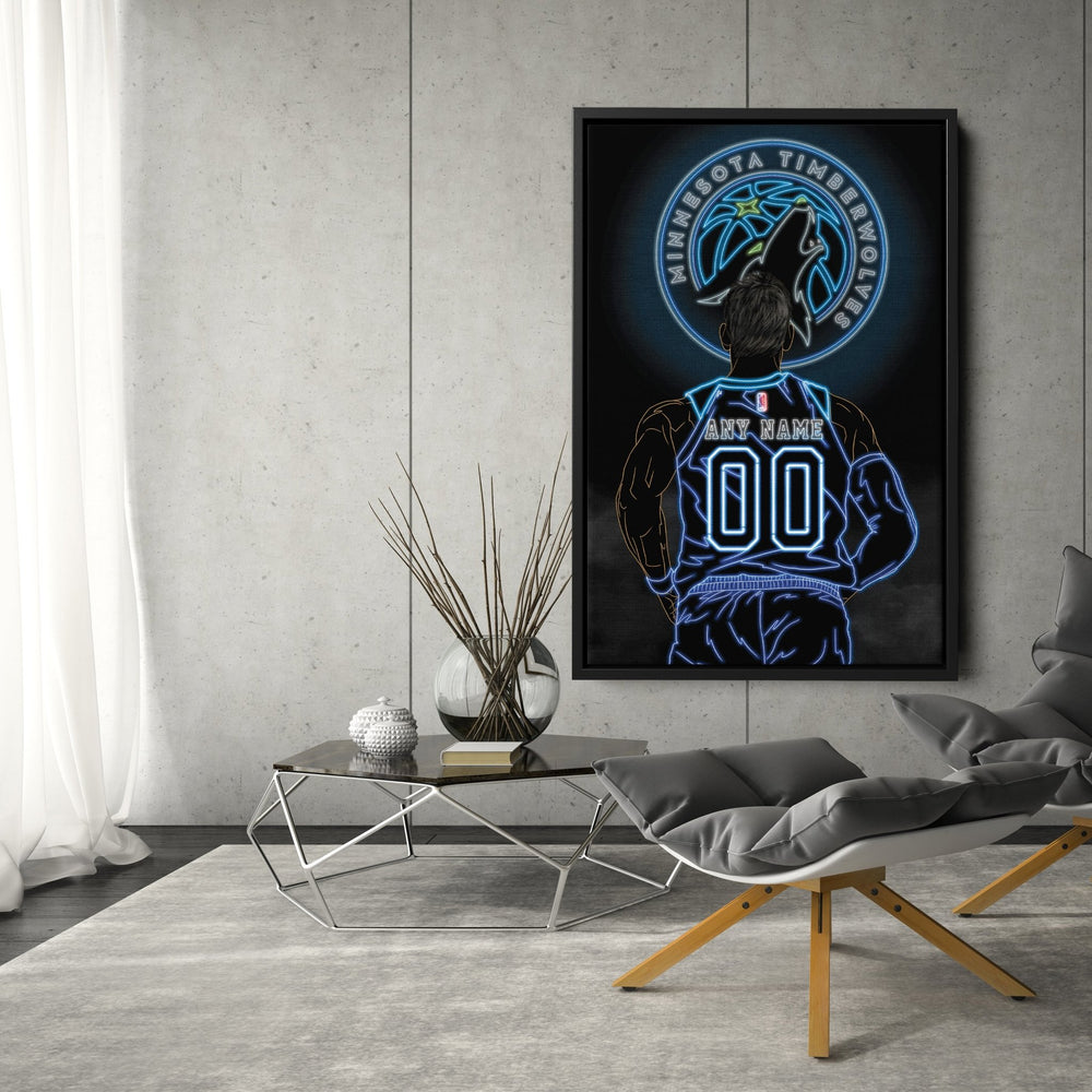 Minnesota Timberwolves Personalized Jersey Canvas | Neon Wall Art - CanvasNeon