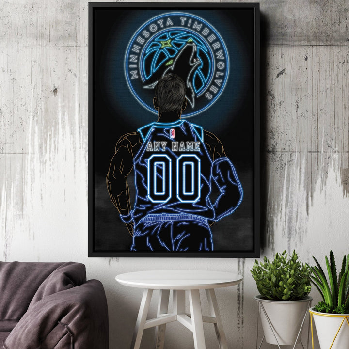 Minnesota Timberwolves Personalized Jersey Canvas | Neon Wall Art - CanvasNeon
