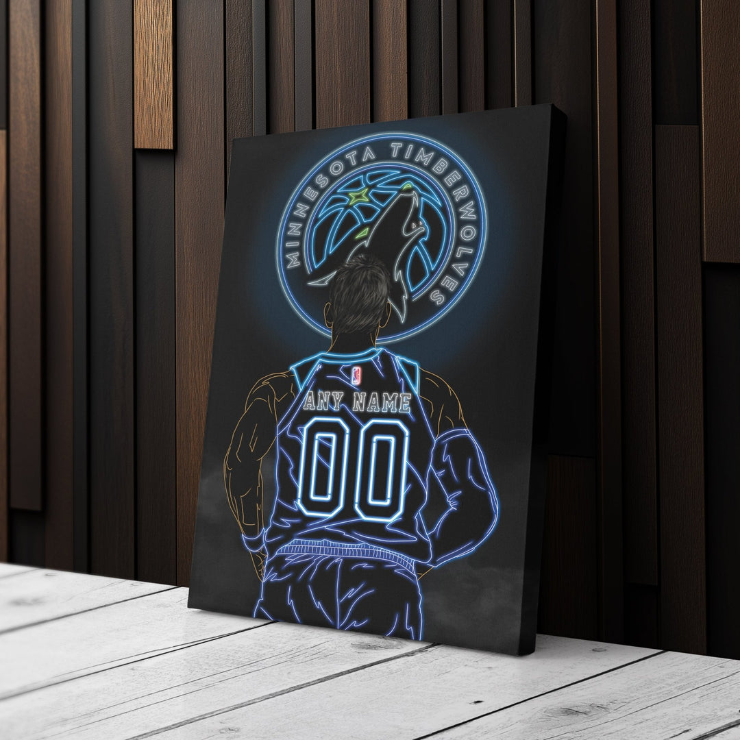 Minnesota Timberwolves Personalized Jersey Canvas | Neon Wall Art - CanvasNeon