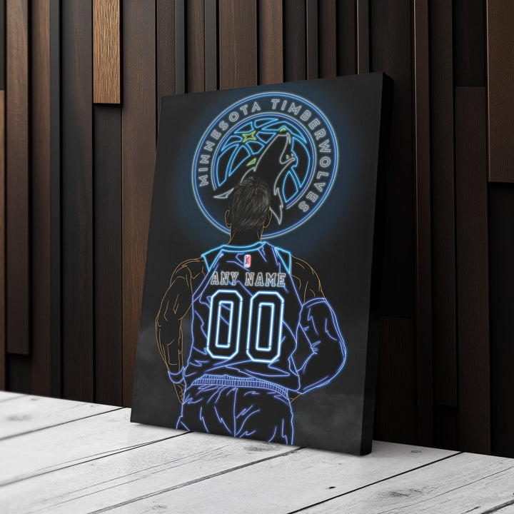 Minnesota Timberwolves Personalized Jersey Canvas | Neon Wall Art - CanvasNeon