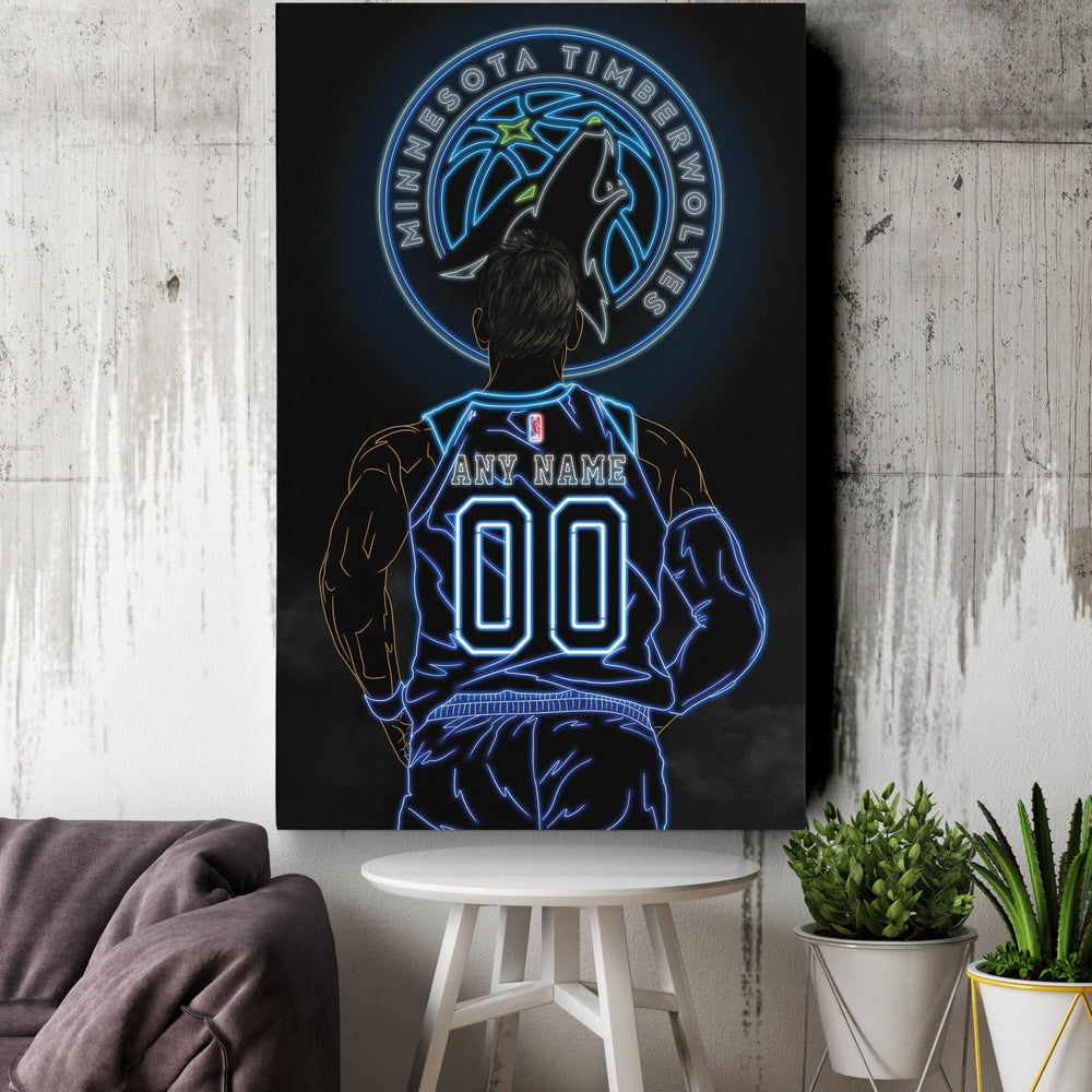 Minnesota Timberwolves Personalized Jersey Canvas | Neon Wall Art - CanvasNeon