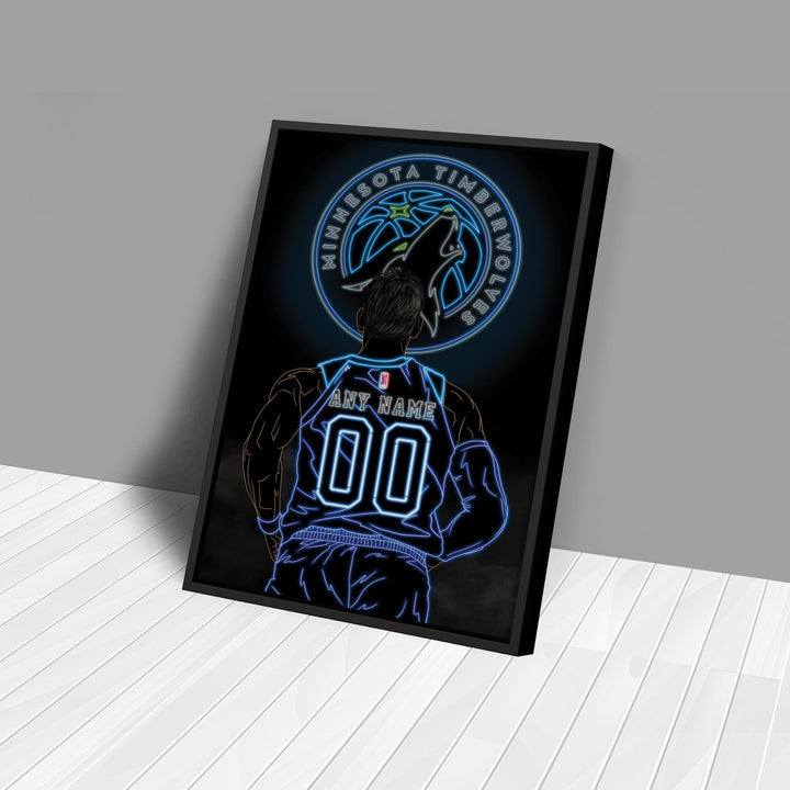 Minnesota Timberwolves Personalized Jersey Canvas | Neon Wall Art - CanvasNeon