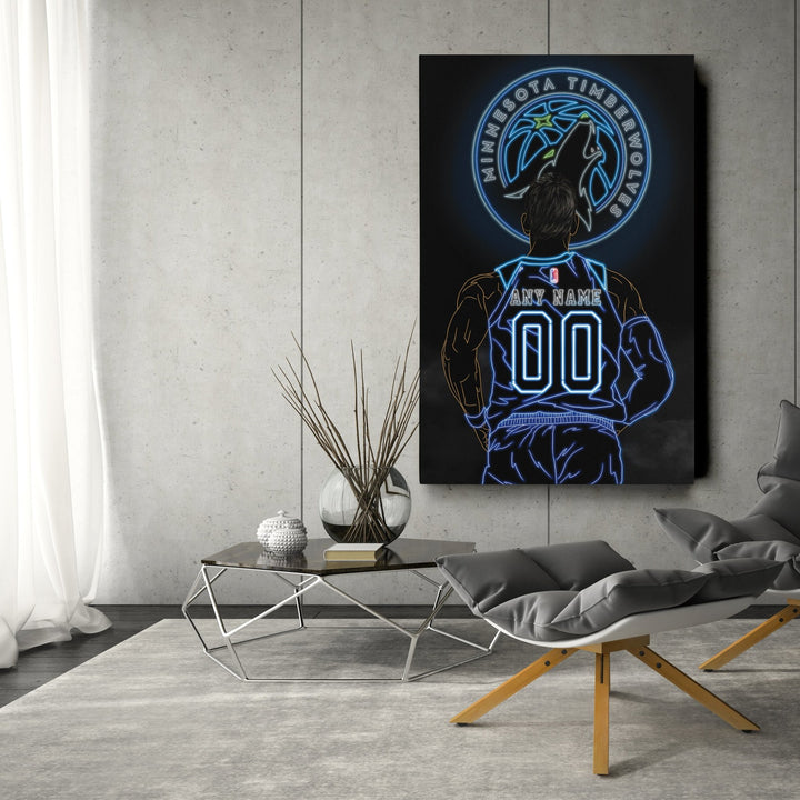 Minnesota Timberwolves Personalized Jersey Canvas | Neon Wall Art - CanvasNeon