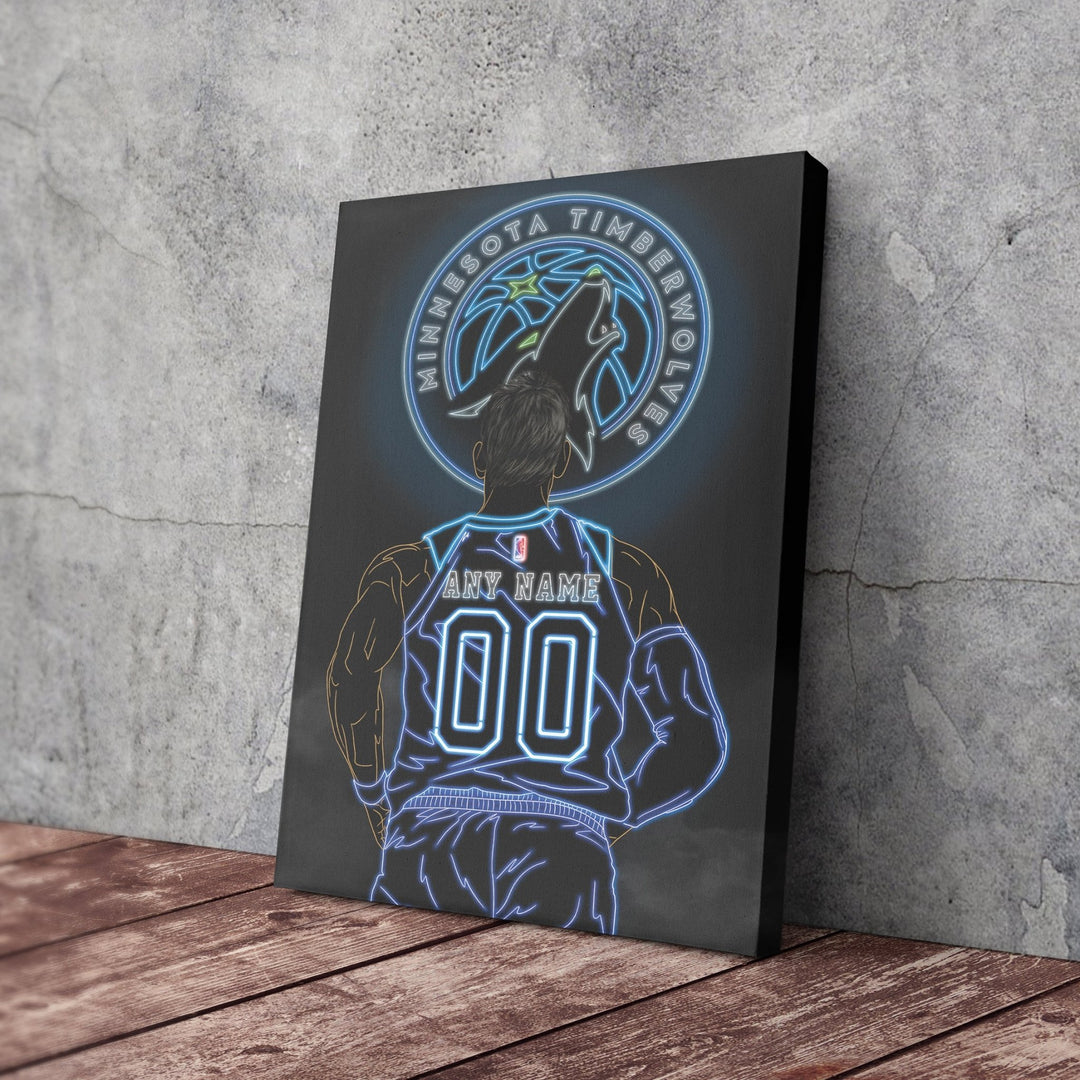 Minnesota Timberwolves Personalized Jersey Canvas | Neon Wall Art - CanvasNeon