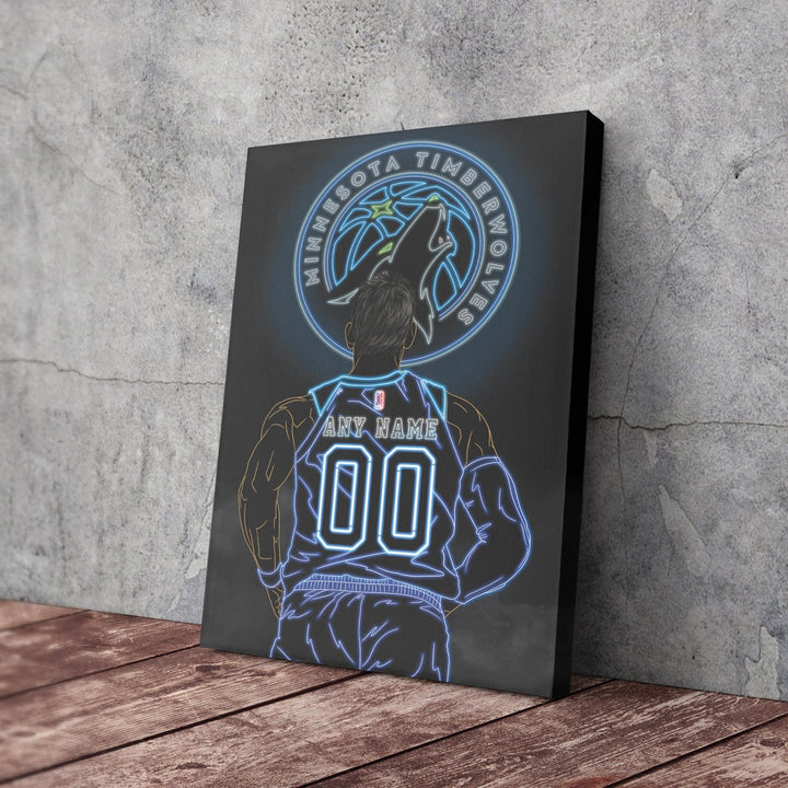 Minnesota Timberwolves Personalized Jersey Canvas | Neon Wall Art - CanvasNeon