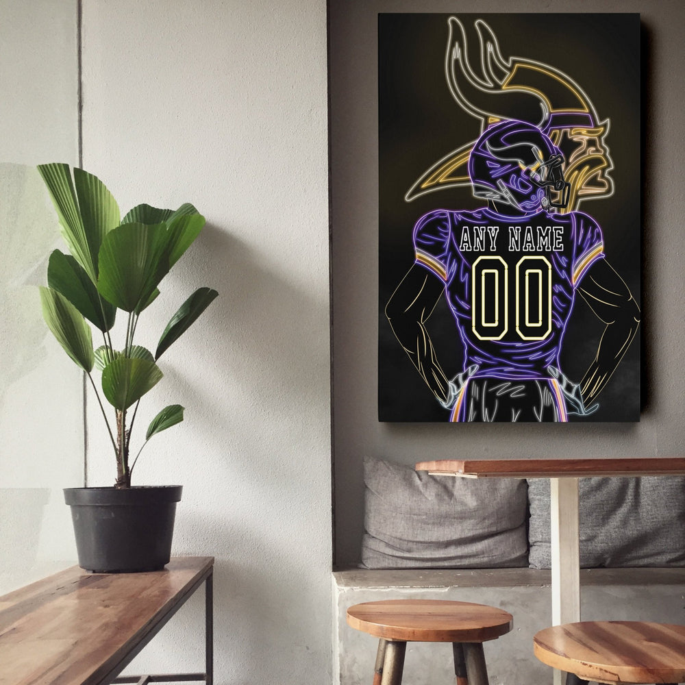 Minnesota Vikings Personalized Jersey Canvas | Neon Wall Art - CanvasNeon