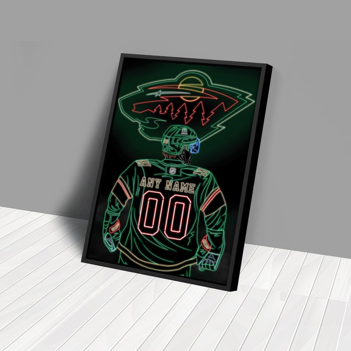 Minnesota Wild Personalized Jersey Canvas | Neon Wall Art - CanvasNeon