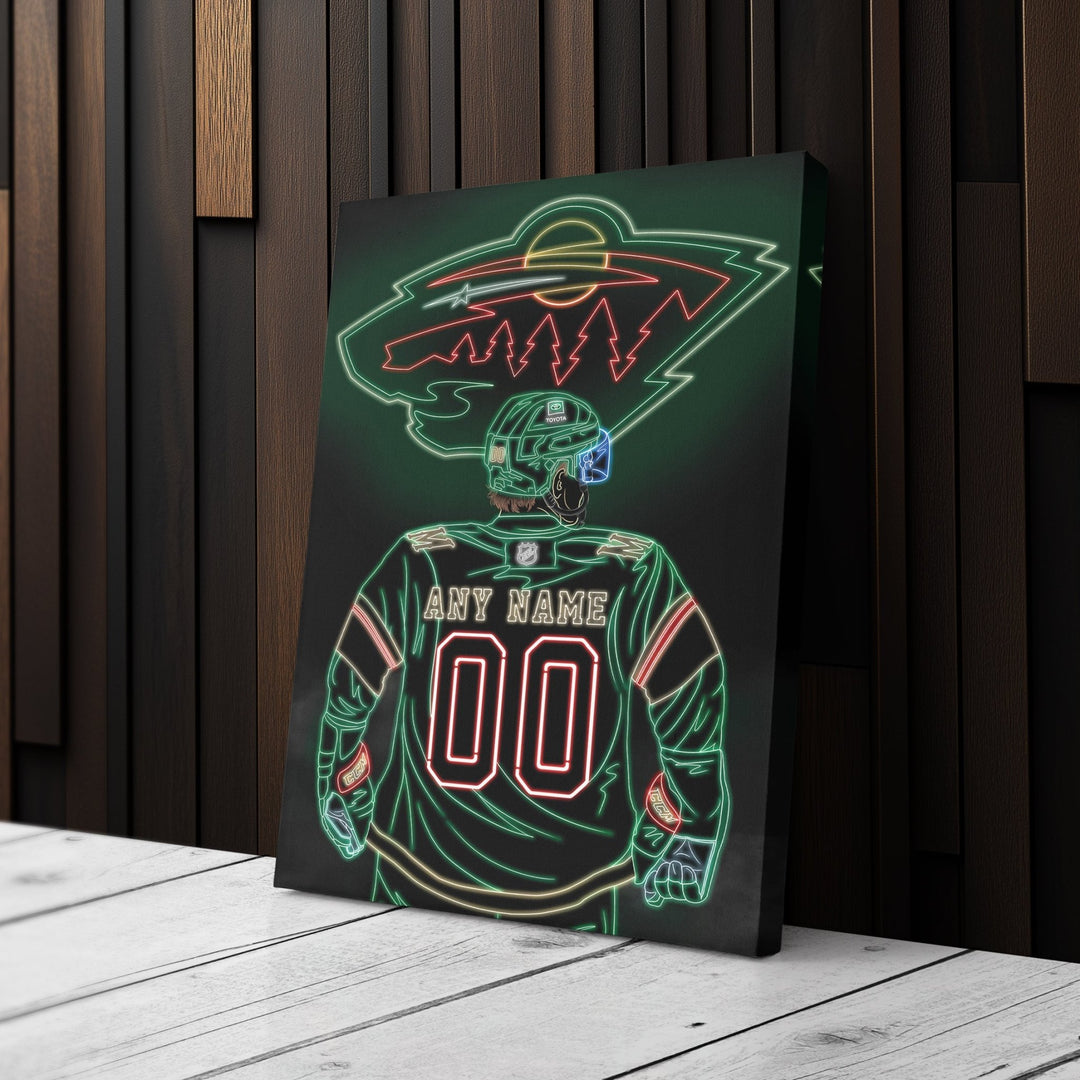 Minnesota Wild Personalized Jersey Canvas | Neon Wall Art - CanvasNeon