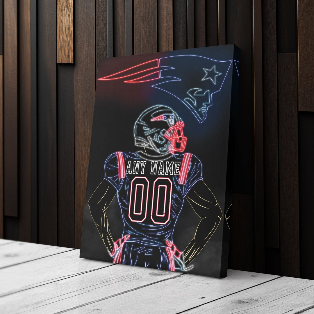 New England Patriots Personalized Jersey Canvas | Neon Wall Art - CanvasNeon