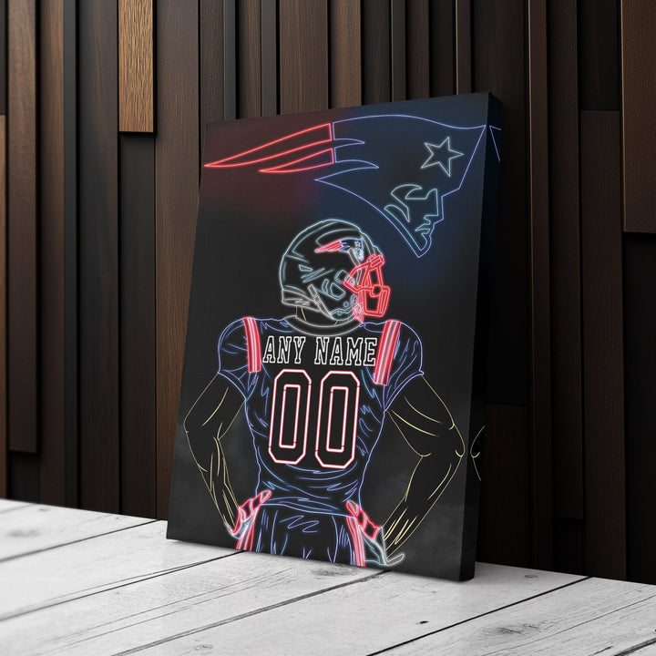 New England Patriots Personalized Jersey Canvas | Neon Wall Art - CanvasNeon