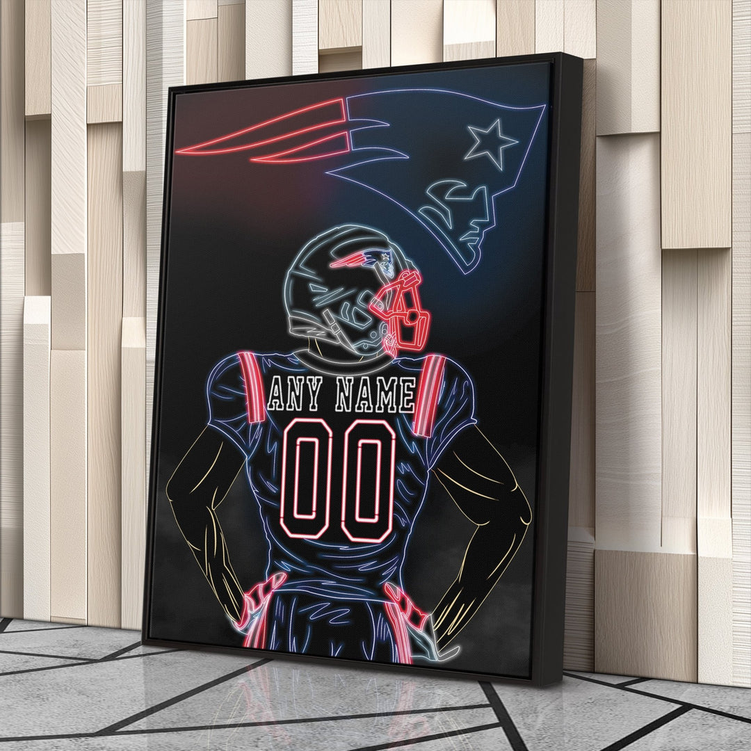 New England Patriots Personalized Jersey Canvas | Neon Wall Art - CanvasNeon