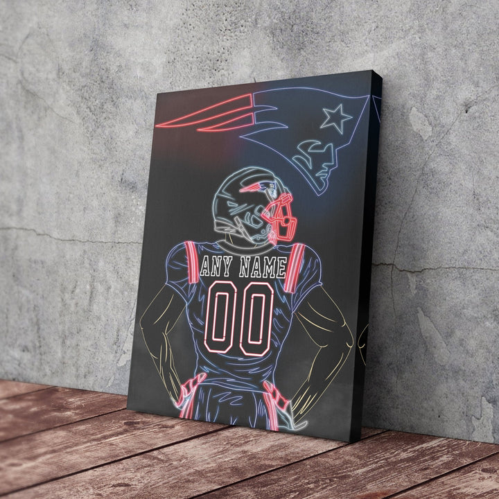 New England Patriots Personalized Jersey Canvas | Neon Wall Art - CanvasNeon