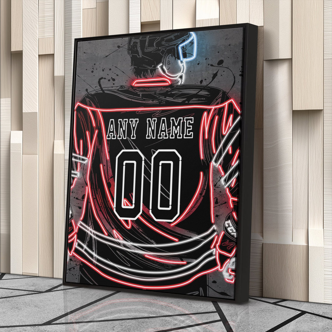 New Jersey Devils Custom Jersey Canvas | Neon Wall Art - CanvasNeon