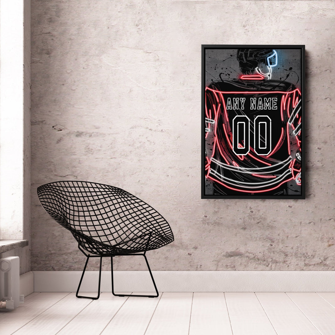New Jersey Devils Custom Jersey Canvas | Neon Wall Art - CanvasNeon