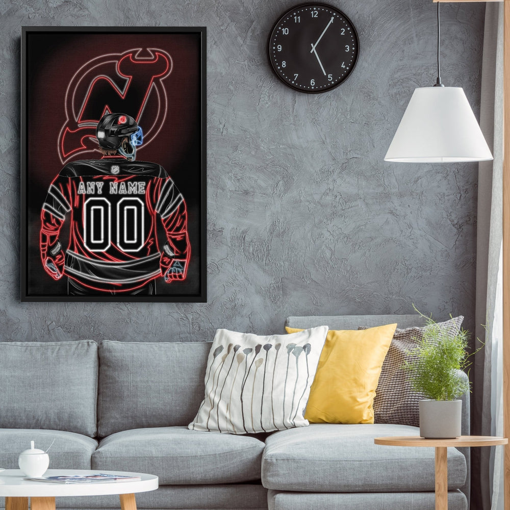 New Jersey Devils Personalized Jersey Canvas | Neon Wall Art - CanvasNeon