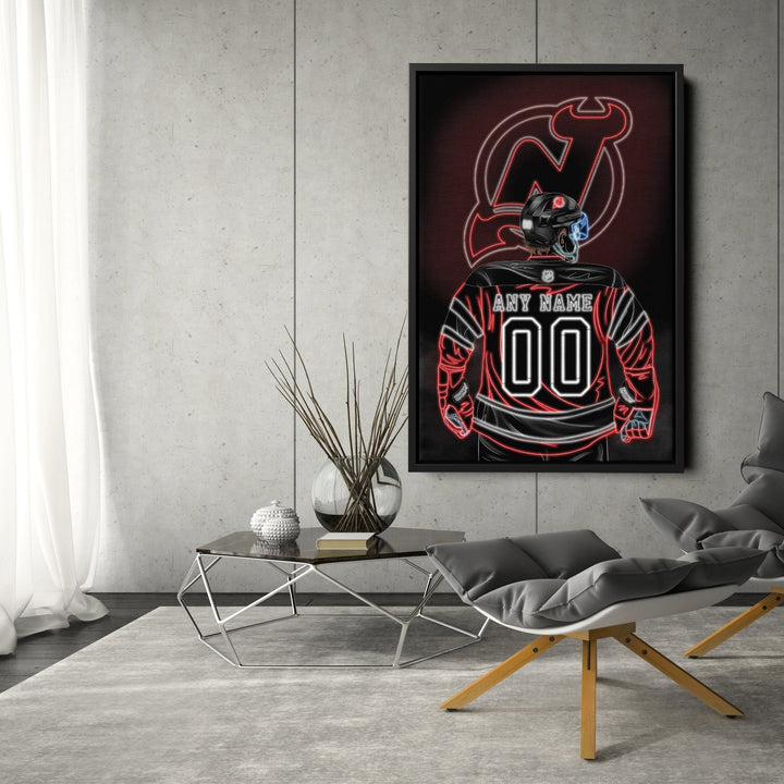 New Jersey Devils Personalized Jersey Canvas | Neon Wall Art - CanvasNeon