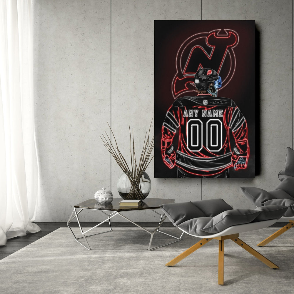 New Jersey Devils Personalized Jersey Canvas | Neon Wall Art - CanvasNeon