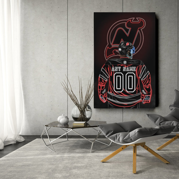 New Jersey Devils Personalized Jersey Canvas | Neon Wall Art - CanvasNeon