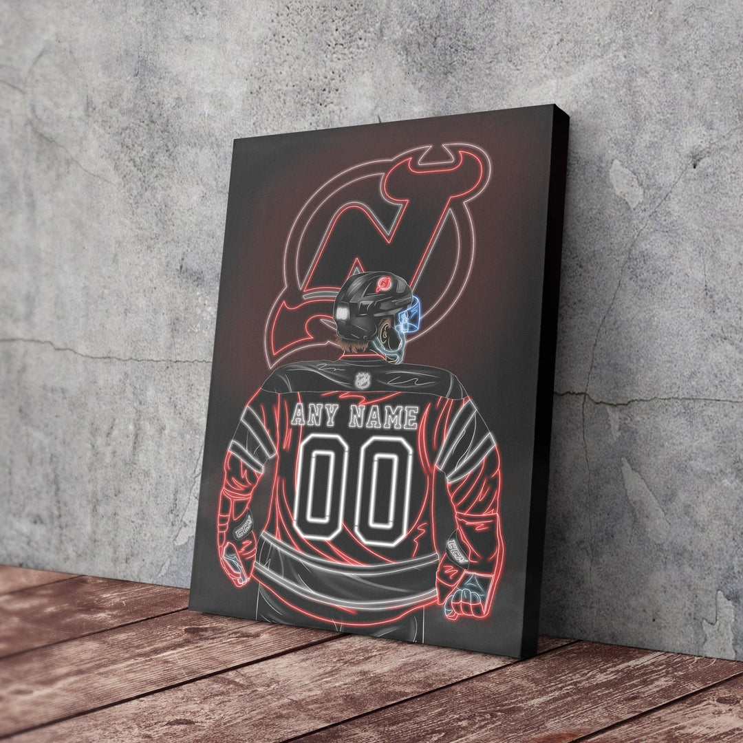 New Jersey Devils Personalized Jersey Canvas | Neon Wall Art - CanvasNeon