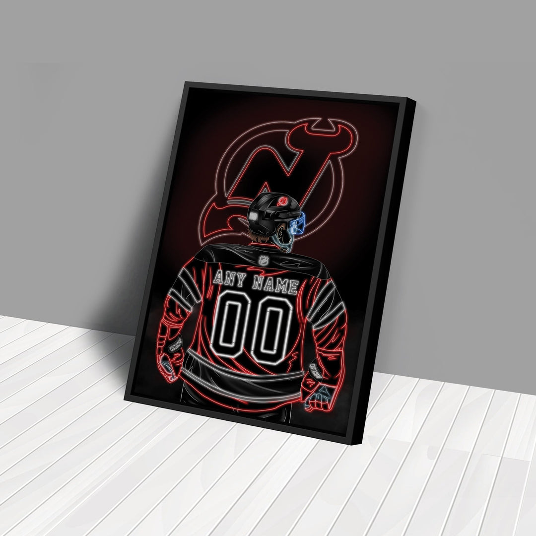 New Jersey Devils Personalized Jersey Canvas | Neon Wall Art - CanvasNeon