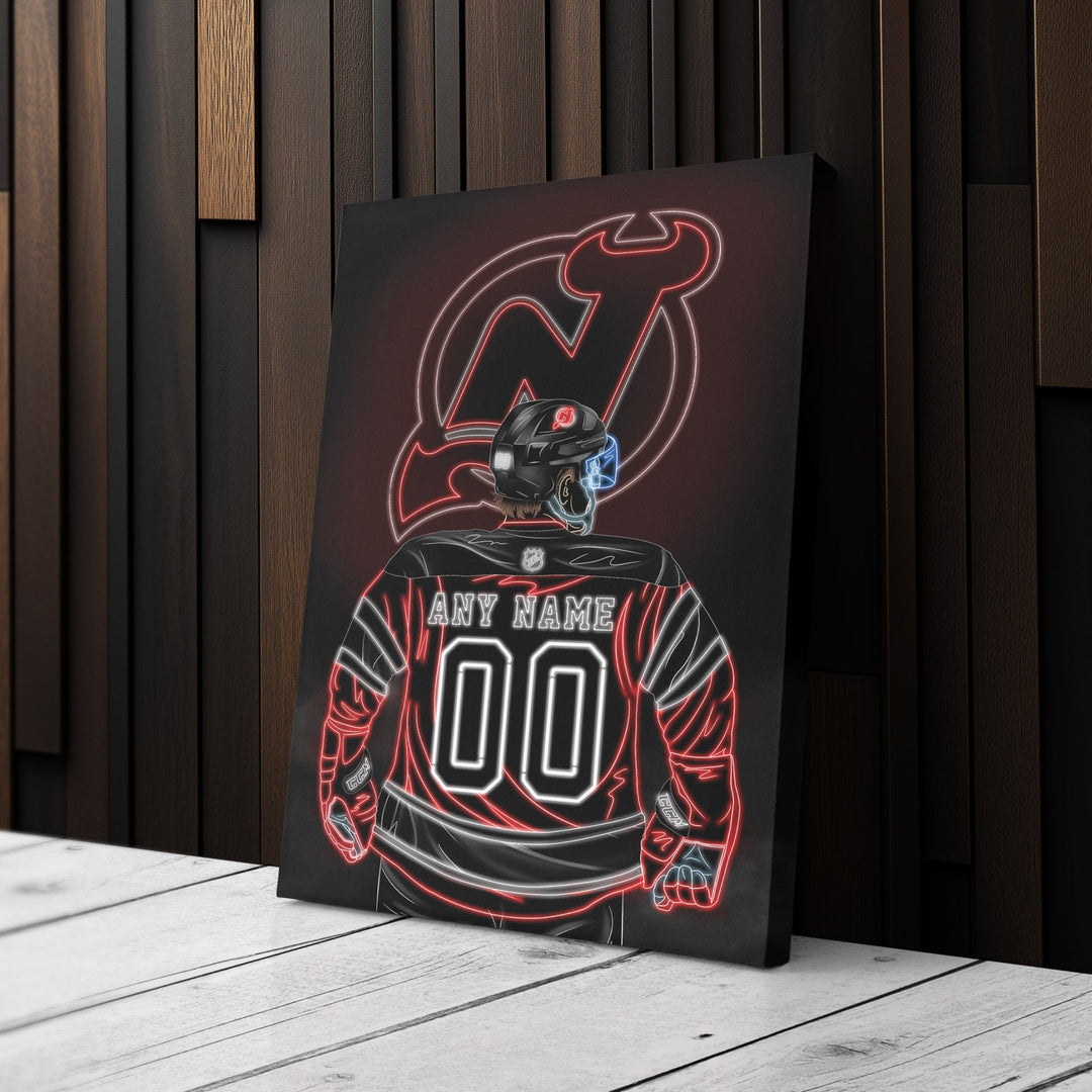 New Jersey Devils Personalized Jersey Canvas | Neon Wall Art - CanvasNeon