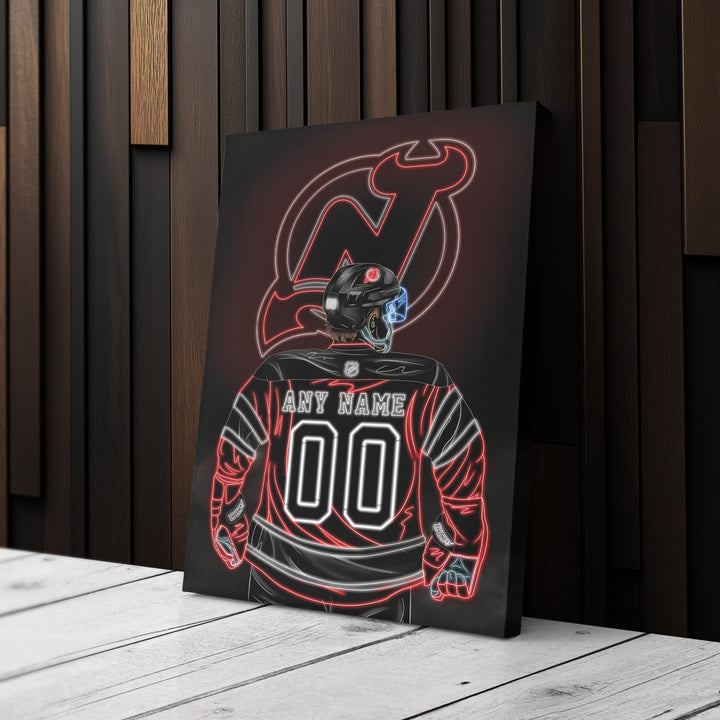 New Jersey Devils Personalized Jersey Canvas | Neon Wall Art - CanvasNeon