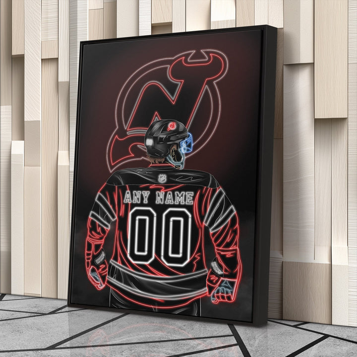 New Jersey Devils Personalized Jersey Canvas | Neon Wall Art - CanvasNeon