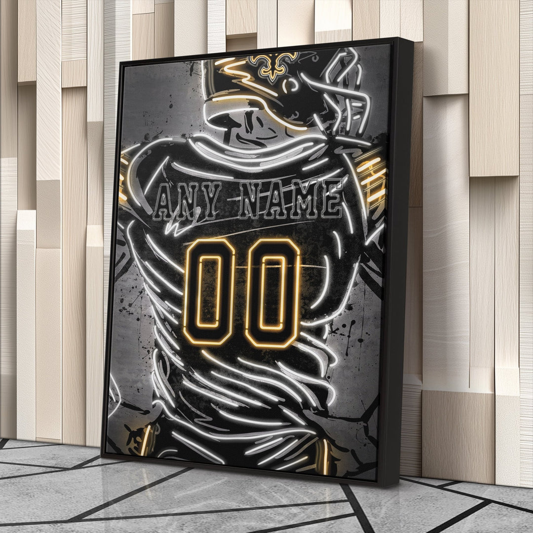 New Orleans Saints Custom Jersey Canvas | Neon Wall Art - CanvasNeon