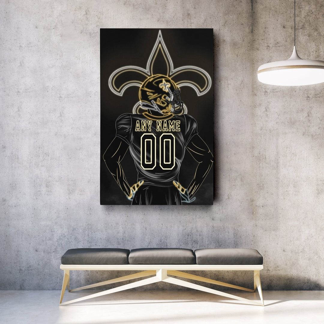 New Orleans Saints Personalized Jersey Canvas | Neon Wall Art - CanvasNeon