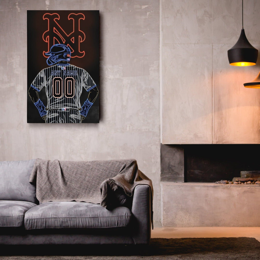 New York Mets Personalized Jersey Canvas | Neon Wall Art