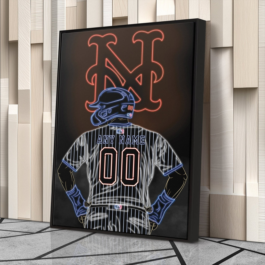 New York Mets Personalized Jersey Canvas | Neon Wall Art