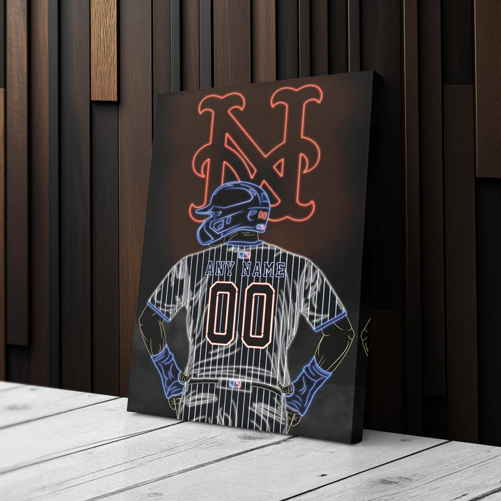 New York Mets Personalized Jersey Canvas | Neon Wall Art - CanvasNeon