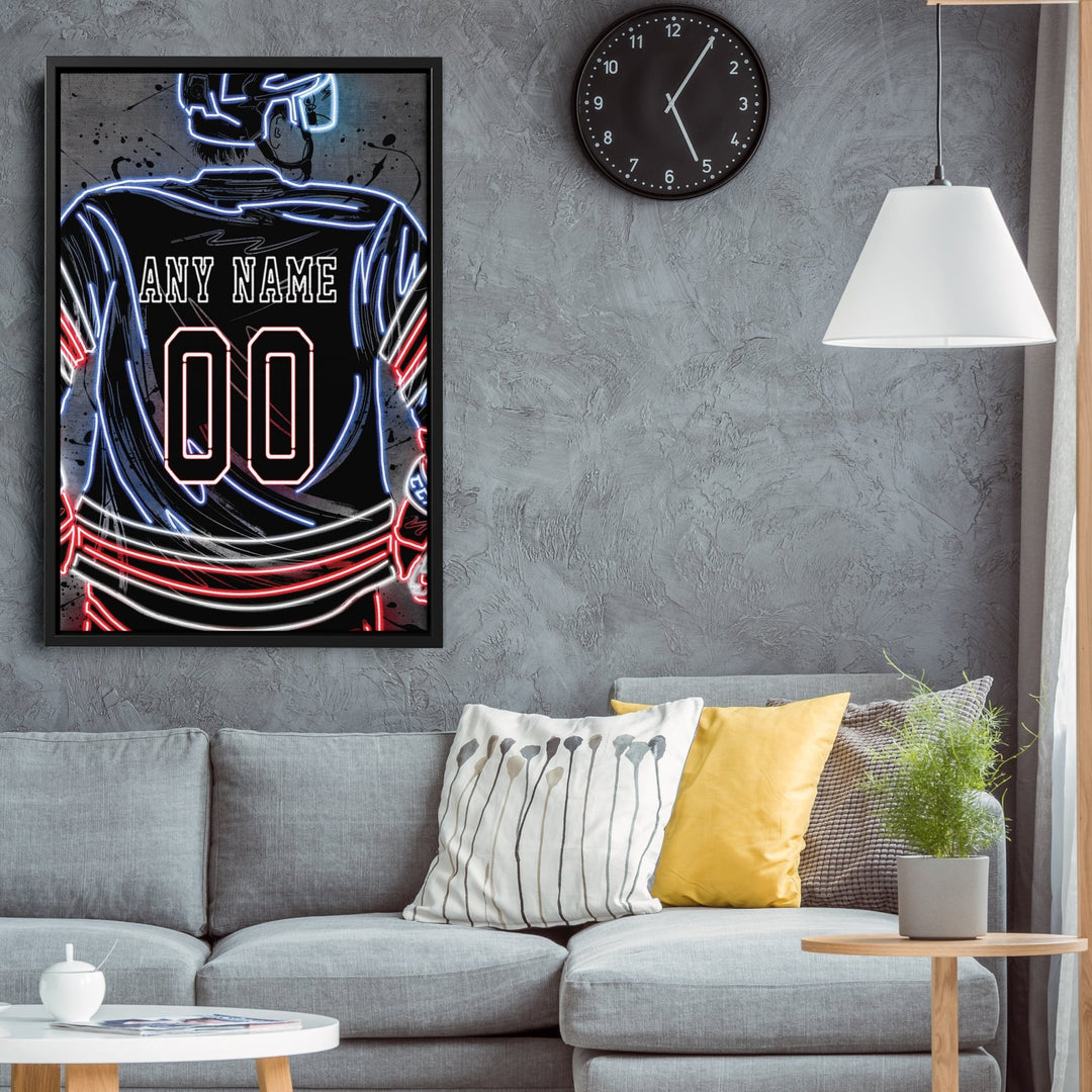 New York Rangers Custom Jersey Canvas | Neon Wall Art - CanvasNeon