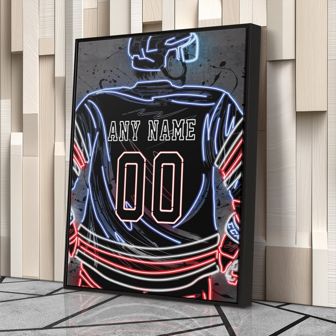 New York Rangers Custom Jersey Canvas | Neon Wall Art - CanvasNeon