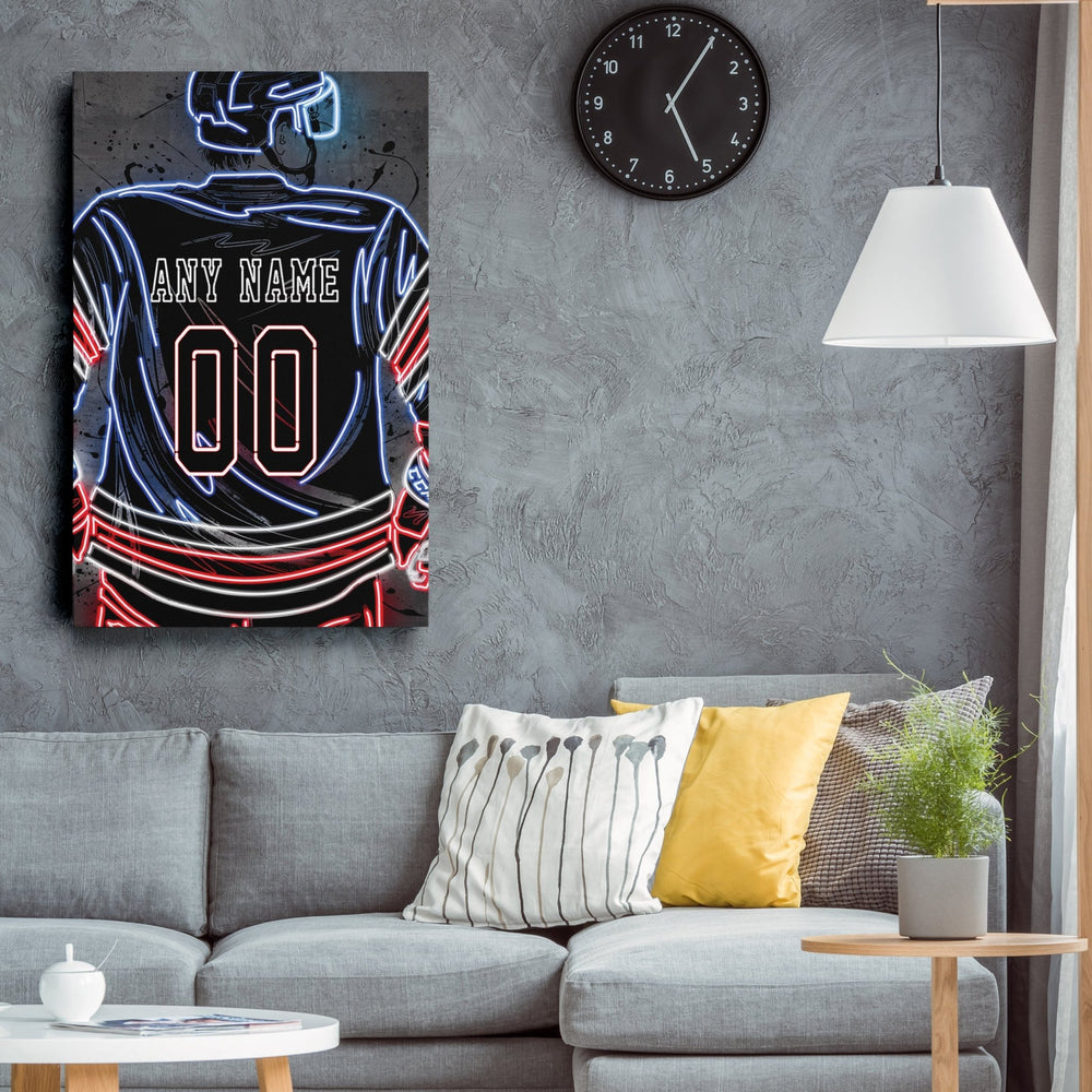 New York Rangers Custom Jersey Canvas | Neon Wall Art - CanvasNeon