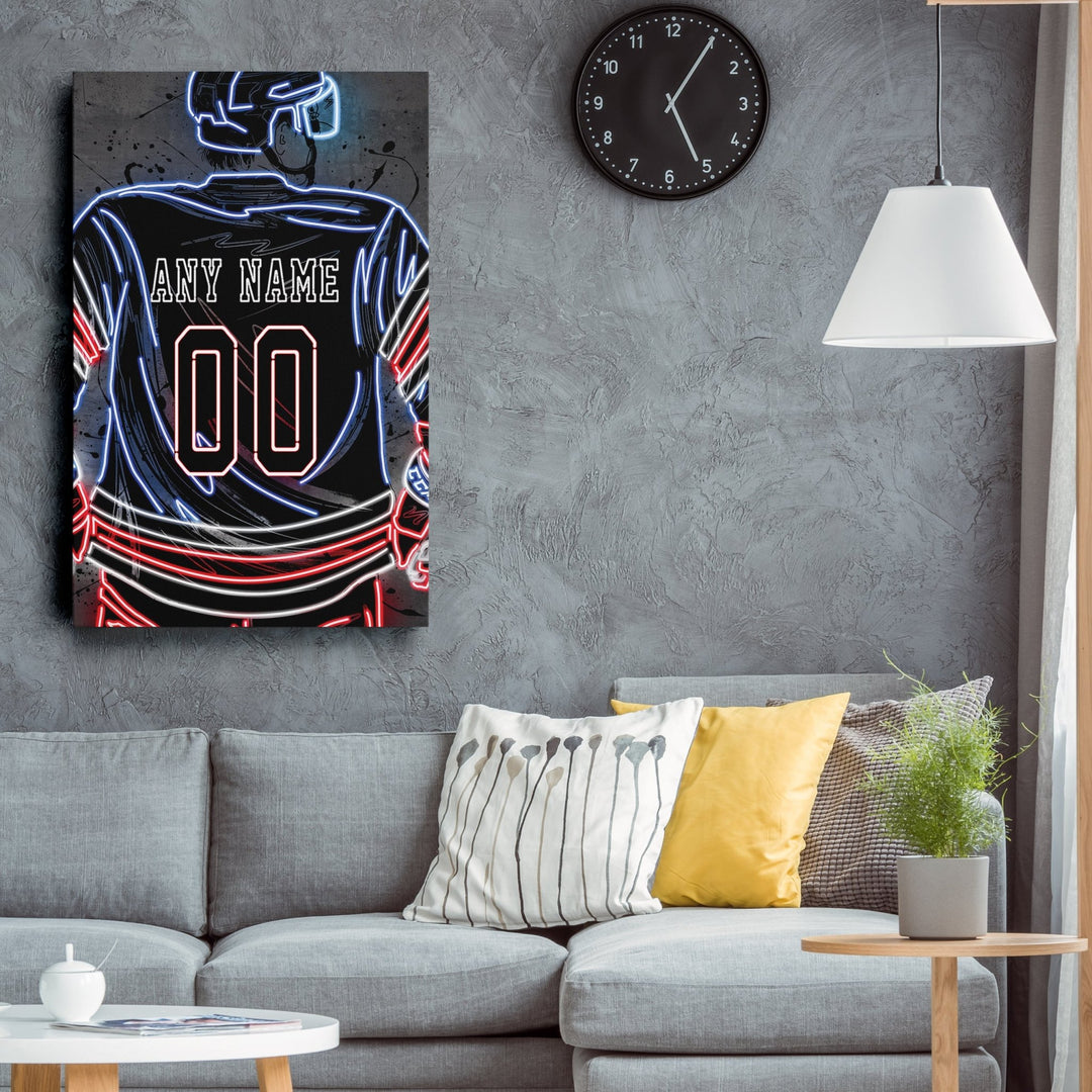 New York Rangers Custom Jersey Canvas | Neon Wall Art - CanvasNeon