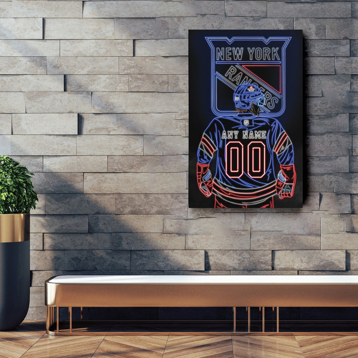 New York Rangers Personalized Jersey Canvas | Neon Wall Art - CanvasNeon