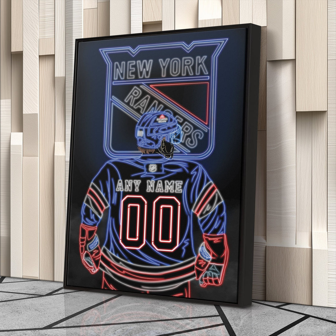 New York Rangers Personalized Jersey Canvas | Neon Wall Art - CanvasNeon
