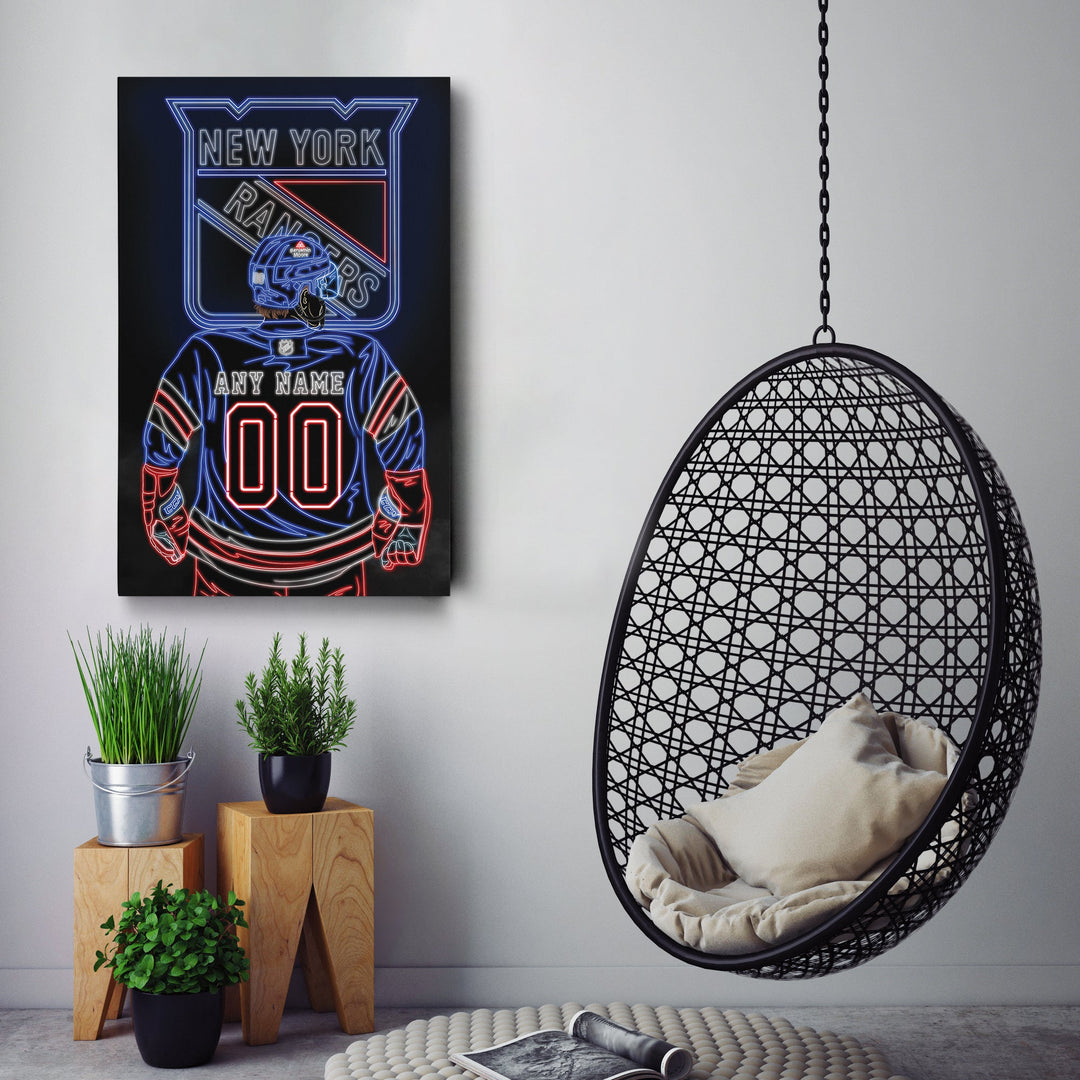 New York Rangers Personalized Jersey Canvas | Neon Wall Art - CanvasNeon