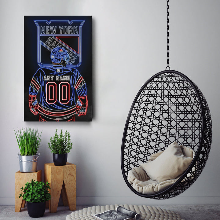 New York Rangers Personalized Jersey Canvas | Neon Wall Art - CanvasNeon