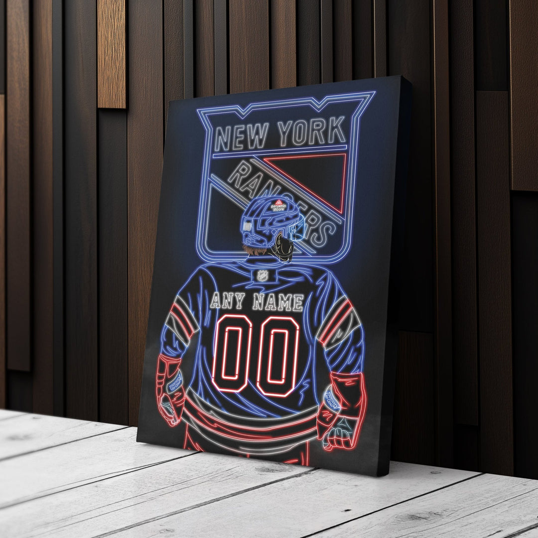 New York Rangers Personalized Jersey Canvas | Neon Wall Art - CanvasNeon